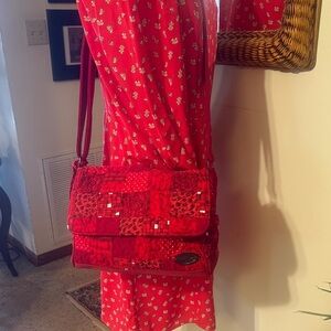 Quilted Patchwork Red Crossbody Bag with Adjustable Strap